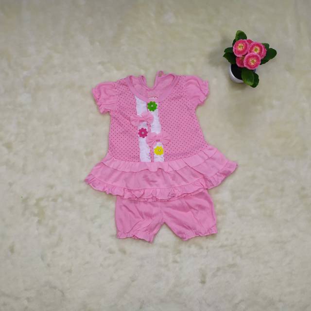 Setelan Bayi Motif Melati/ Setelan Anak Perempuan Size 0-9bulan / Baju Anak / Pakaian Bayi Perempuan