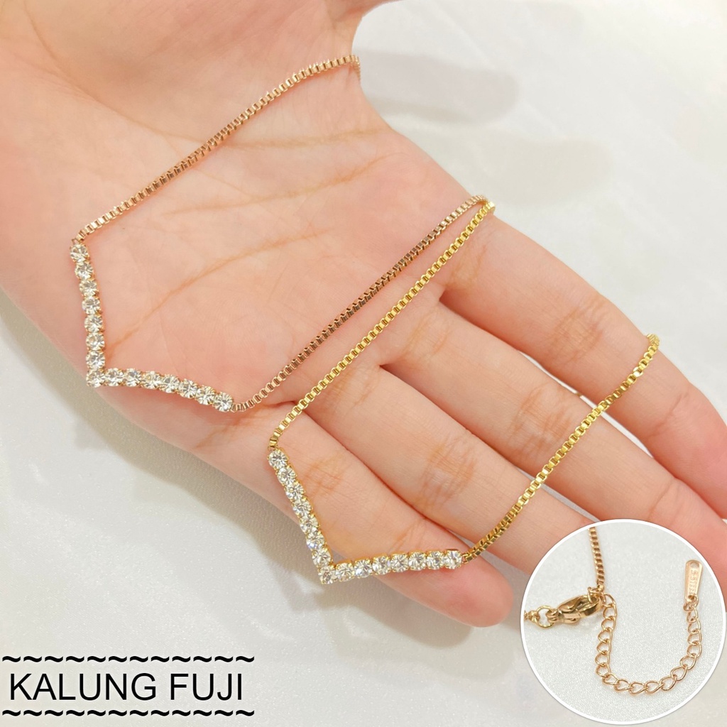 Kalung Fuji Permata Titanium Anti Karat Aksesoris Fashion Korea