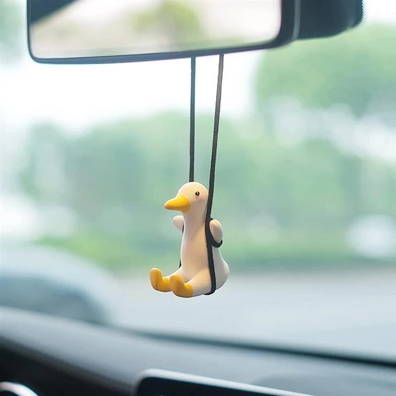 [1 Pcs Car Swing Duck Pendant][Cute Anime Car Accessorie with Hanging Rope]