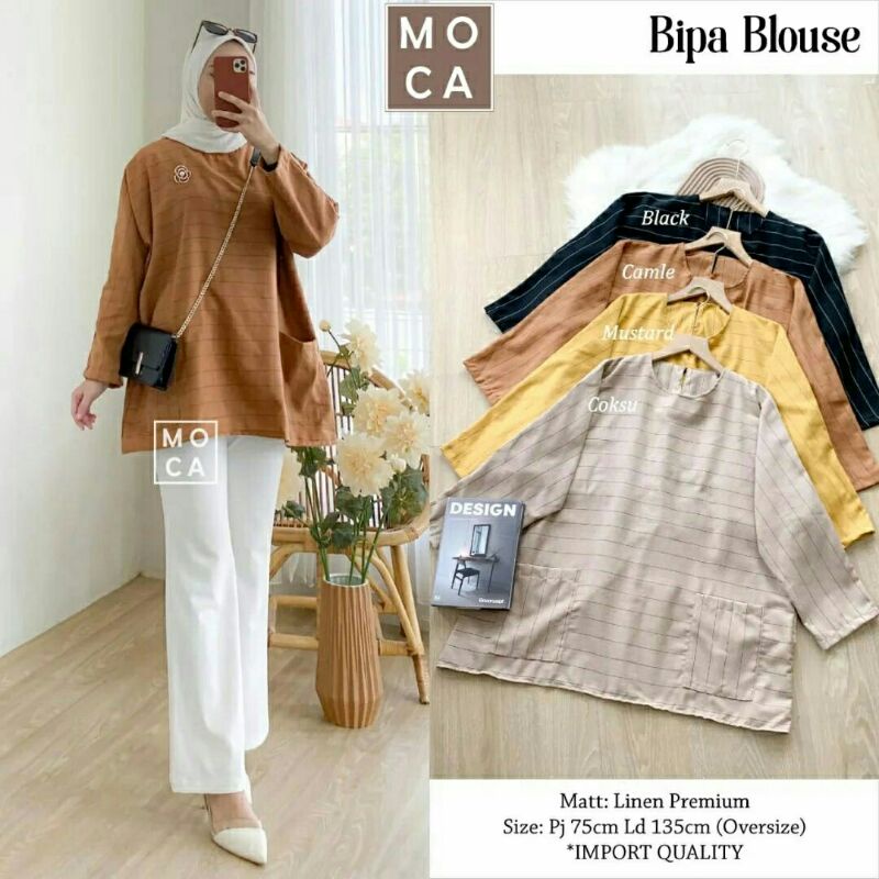 Bipa Blouse warna kuning coklat camel mustard coksu atasan cewek murah kemeja kotak kotak wanita bah
