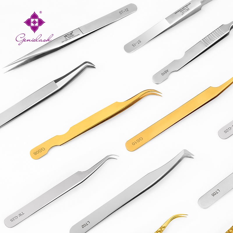 Genielash Pinset Extension Bulu Mata Bahan Stainless Steel Anti Statis