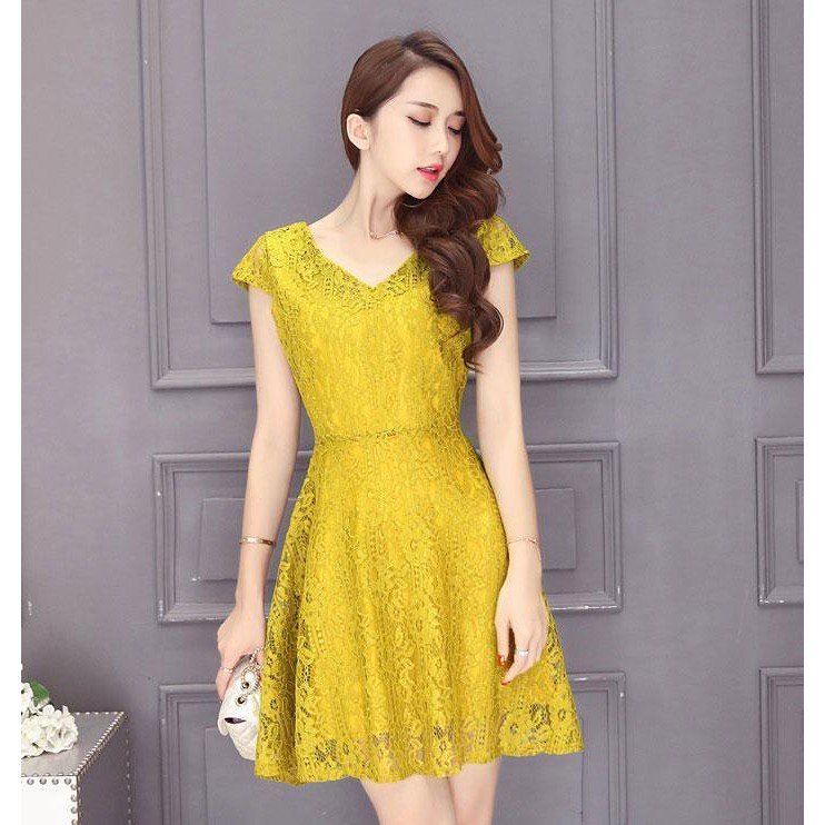 Gaun Malam Brokat V Neck Lengan Pendek Elegan