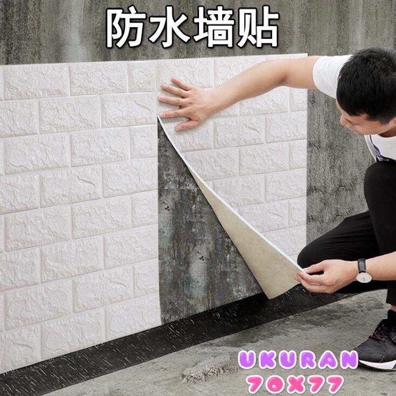 Wallpaper Dinding 3D Foam Motif Batu Bata Ukuran 77 x 70 CM Dekorasi Dinding Kamar Rumah Murah