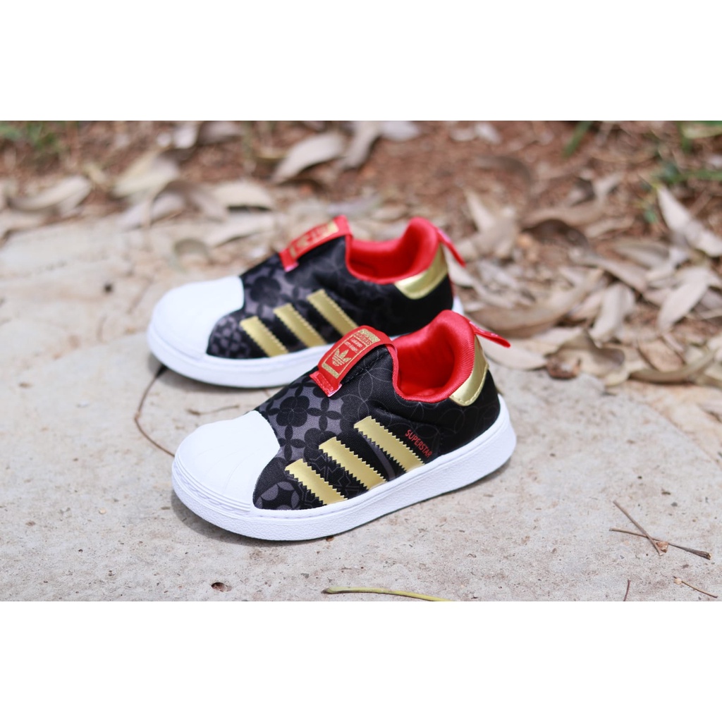 SEPATU BALITA ADIDAS SUPERSTAR KIDS 360 BLACK/RED/ LIST GOLD BNWB