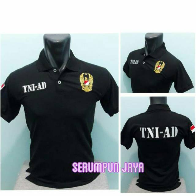 KAOS KERAH TNI-AD - KAOS TNI AD - KAOS POLO TNI AD HITAM FULL BORDIR