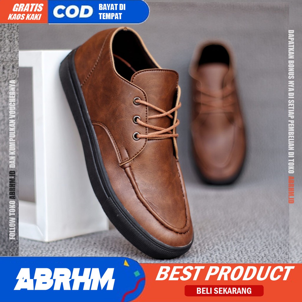 ABRHM X SAKA Sepatu Formal Pria Sepatu Pria Casual Pantofel Kulit Pu Premium Sepatu Kasual Cowok / Cowo Oxford Kerja Kantor Kuliah Kondangan Gaya Keren Kekinian Original Murah Terlaris