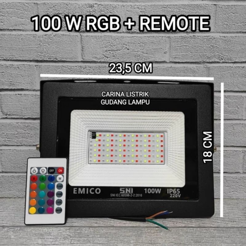 EMICO LAMPU LED SOROT 100W RGB WARNA WARNI + REMOTE SMD 5730