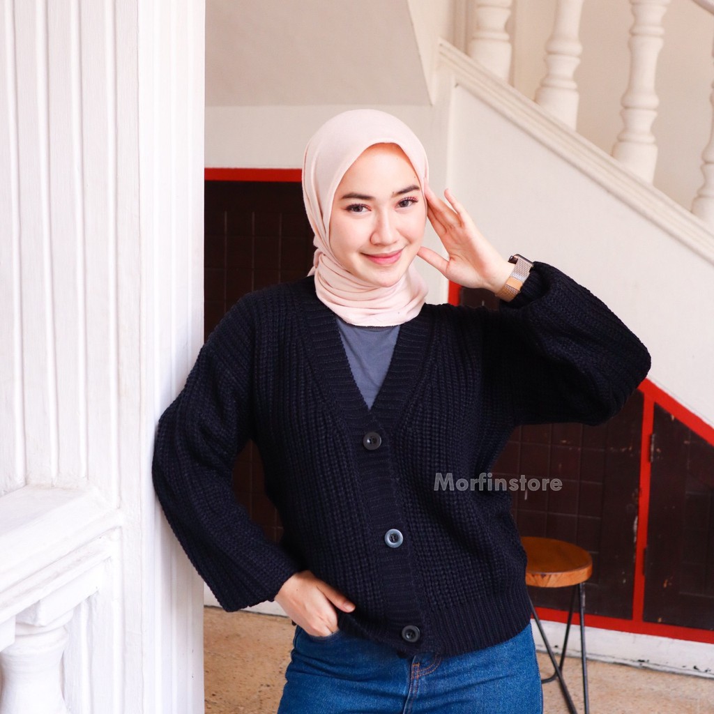 PROMO- Nakara Cardy Bahan Rajut Premium / Cardigan Oversize / Cardi Rajut / Cardigan Crop Wanita-Black