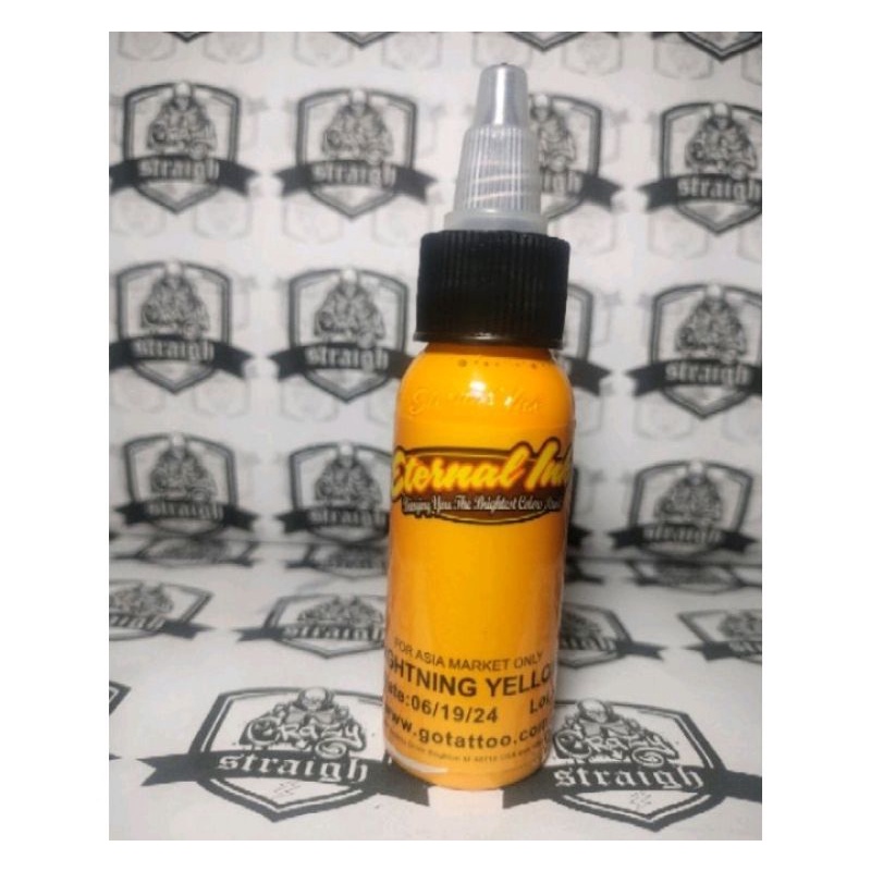 Tinta tattoo ETERNAL INK 30ML/1oz warna LIGHTNING YELLOW pewarna tato dengan logo