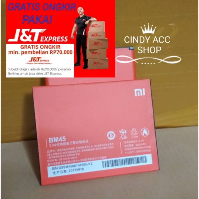 Baterai Original Redmi NOTE 2 NOTE2 BM45 BM 45 Battery Batre Battre Bat