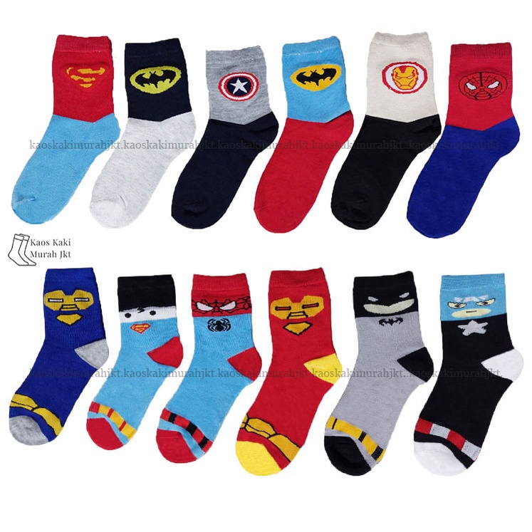 3 Pasang Kaos Kaki Anak TK SD Motif Superhero Kaos Kaki Anak Karakter Superhero Usia 5 Sampai 7 Tahun