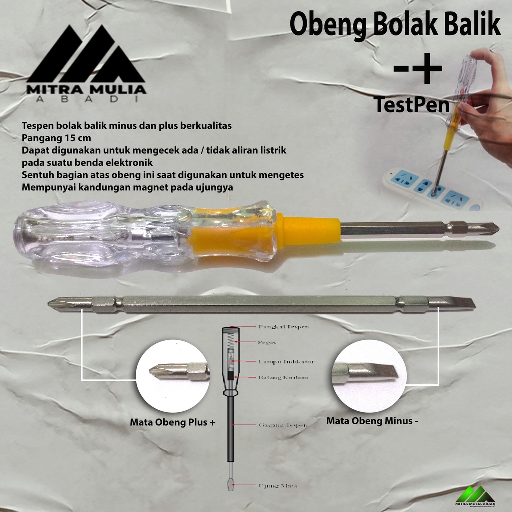 Obeng Bolak Balik Testpen Tespen Medium 16cm