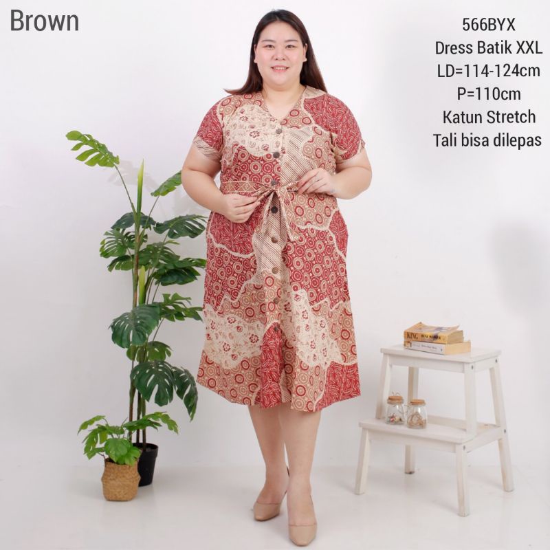 BIGSIZE DRESS BATIK MAYANG JUMBO XXL 566 TERUSAN KERJA KANTOR WANITA FASHION MURAH