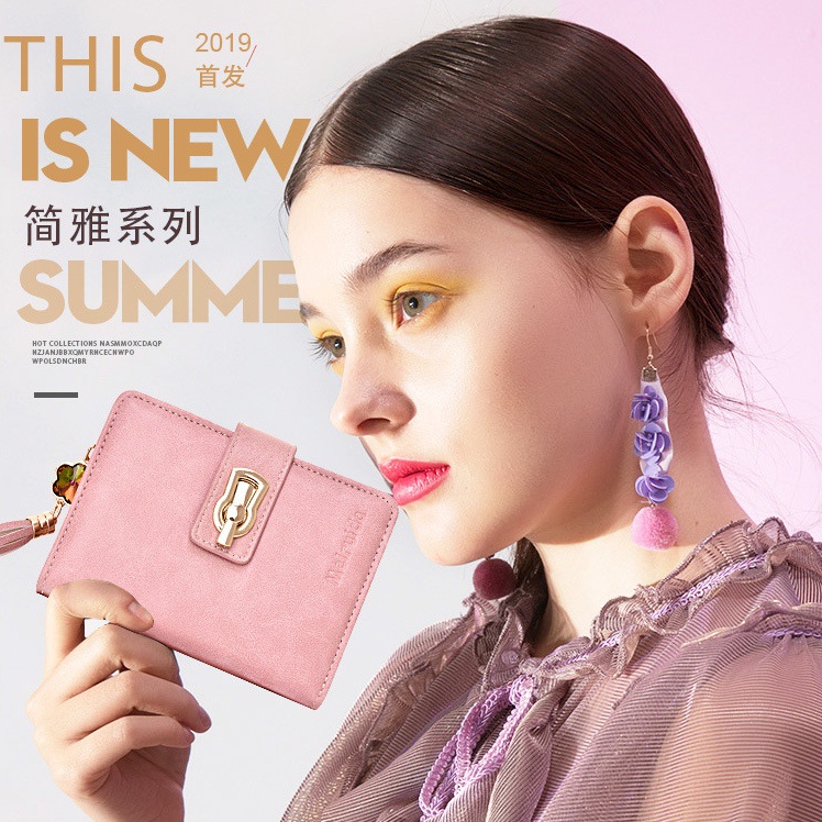 DOMPET LIPAT WANITA KECIL KULIT PINK IMPORT WA418P3 MARTY KOREA MINI SLOT KEKINIAN KARTU UANG RESLETING KOIN BRANDED PENDEK TIPIS REMAJA BATAM PREMIUM