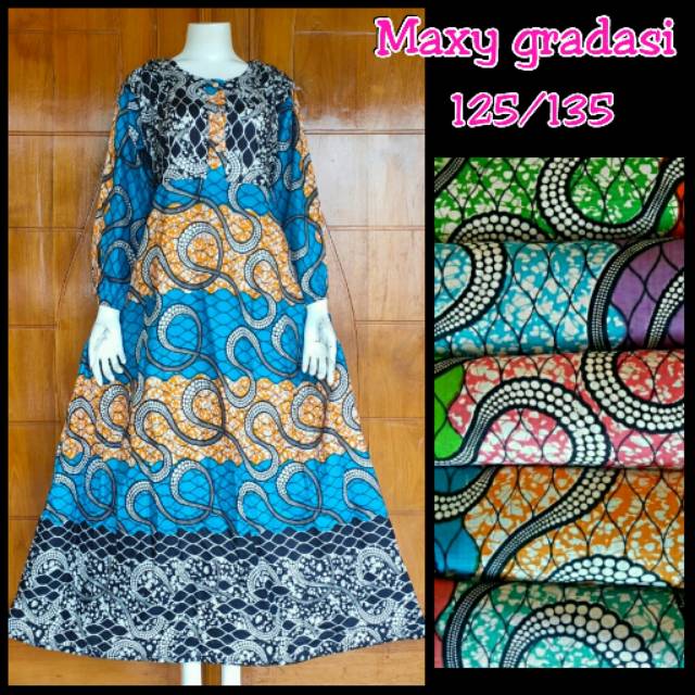 LONGDRESS JUMBO MAXY - baju santai motif gradasi daster busui kekinian lengan panjang kerut payung