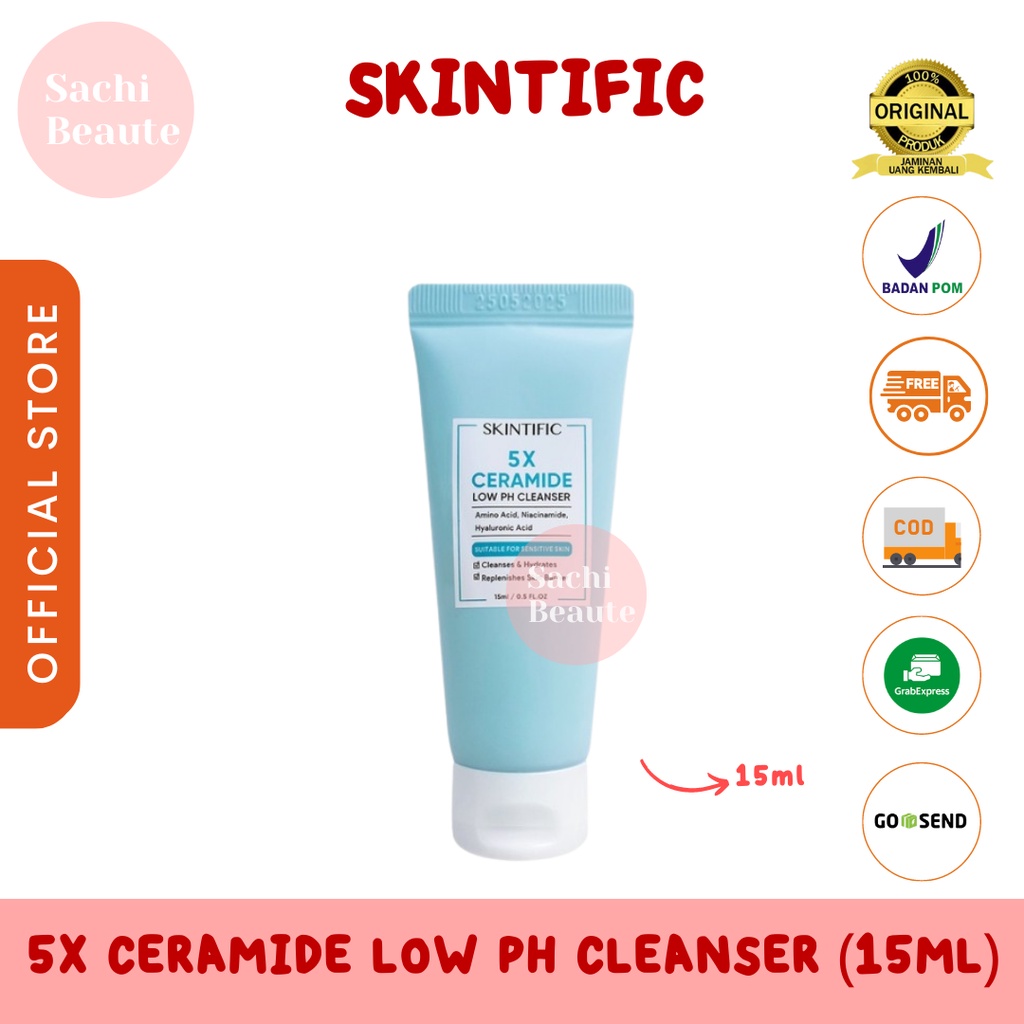 SKINTIFIC Facial Wash Cleanser 5X Ceramide Low pH Gentle Cleanser For Sensitive Skin 15 gr Travel Size