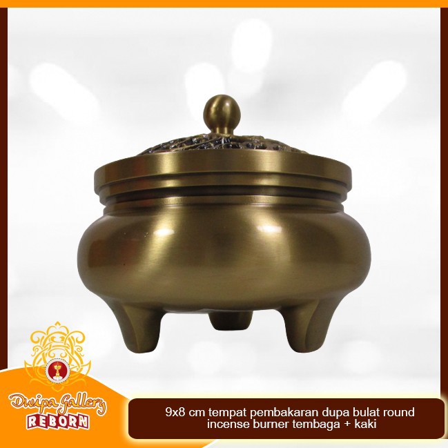 9x8 cm tempat pembakaran dupa bulat/ round incense burner tembaga+kaki