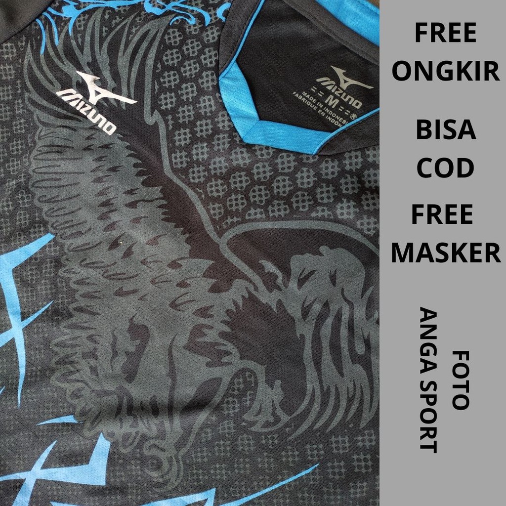 SETELAN SERAGAM JERSEY VOLLY WANITA KAOS FUTSAL PRIA BAJU BADMINTON COWOK MOTIF GARUDA LIST BIRU