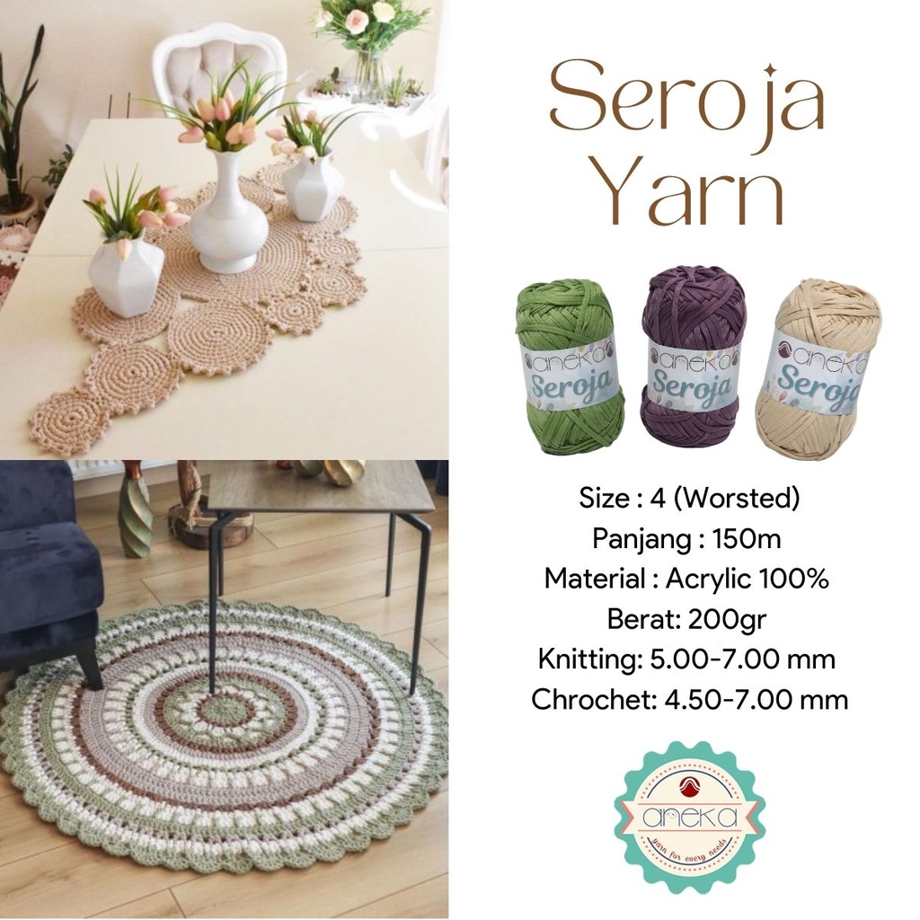 KATALOG - Benang Rajut Seroja / Pipih / Spaghetti Yarn - 200 GRAM