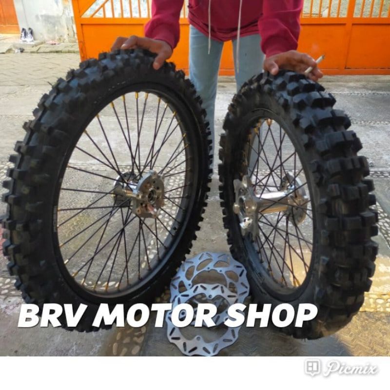 Sepaket Velg Trail 18+21 Crf150L Ban Duri Besar Trabasan Tromol Ori/