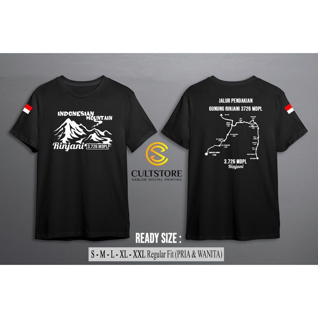 kaos baju rinjani peta jalur pendakian gunung rinjani 3726 mdpl UNISEX indonesia pria wanita pendaki