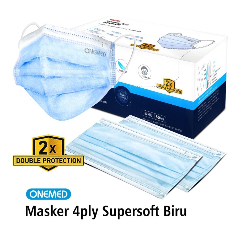 Masker Karet 4ply Super Soft Onemed Box Isi 50 Pcs - Biru OJB