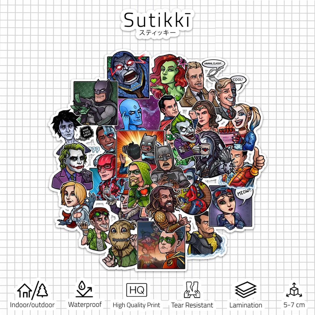 Sutikki | Sticker Pack DC Heroes and Villains Die Cut Vinyl Pack Stiker Gambar Tempel Laptop Marvel