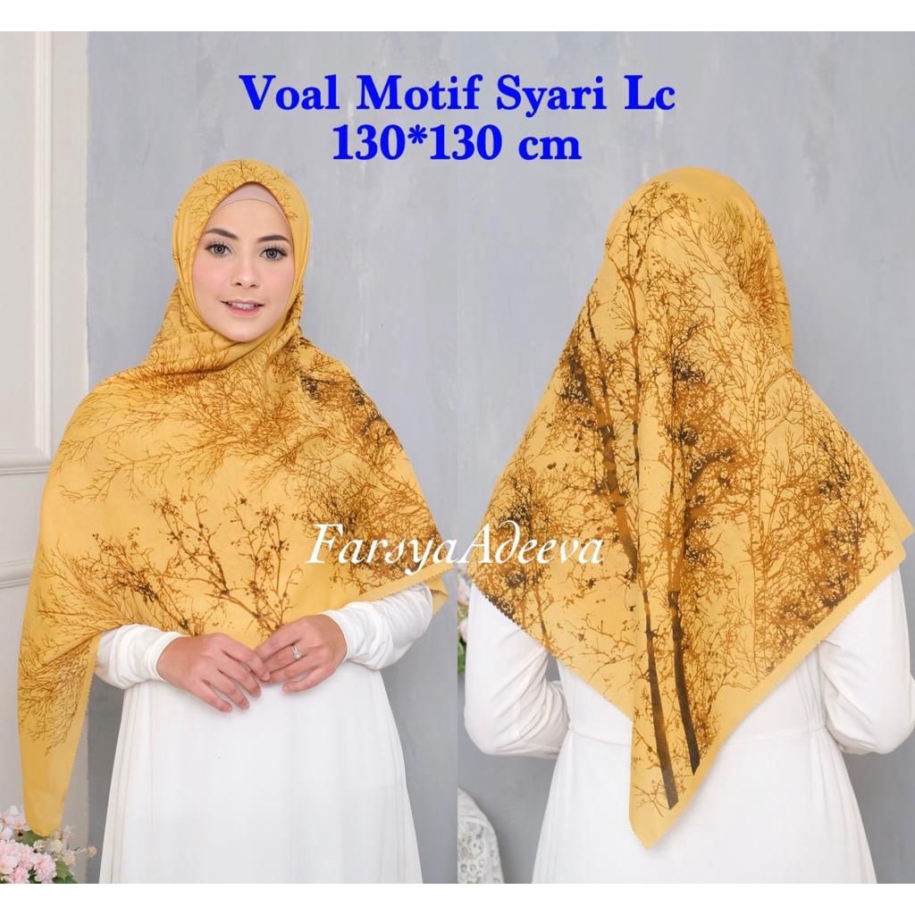 SERAGAM | New Hijab | 130 x 130 |Jilbab Segi Empat Syari Motif LC | Farsya Adeeva Voal Motif Syari L