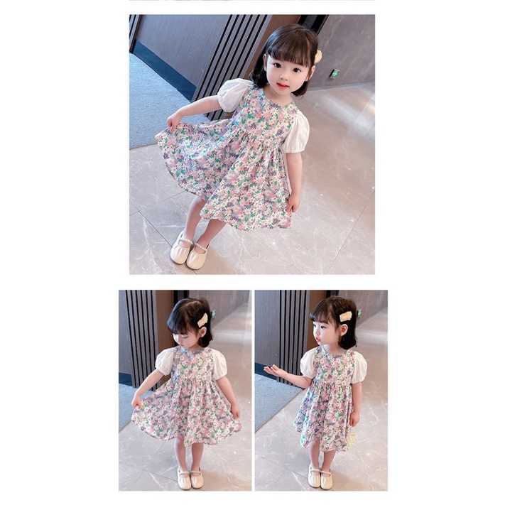 Promo !! Dress anak cewek - dress feminim - dress stack sunflower full import uk 5bln  (ungu)