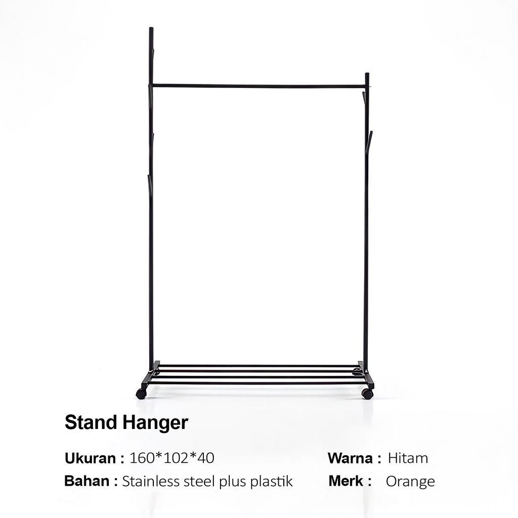 Stand Hanger Single Rak Gantungan Baju Satu Sisi Dengan 4 Roda