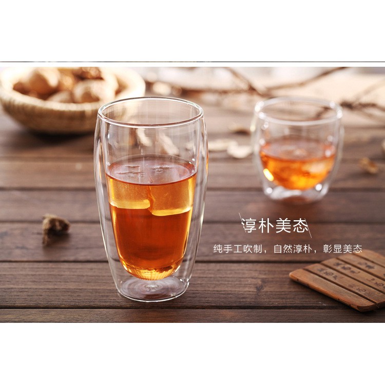 Gelas Kaca Double Wall Glass Anti Panas Transparan 350 ml dan 450 ml