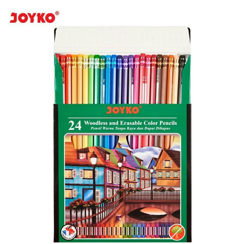 

Pensil warna hapus 24 warna Joyko CP-115 woodledd erasable