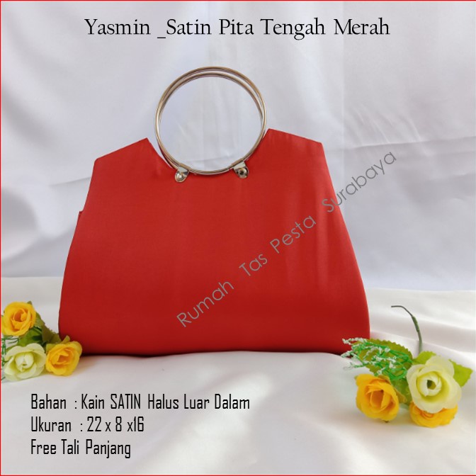 Tas Etnik,Tas Kekinian,Tas Satin,Yasmin _Satin Pita Tengah Merah