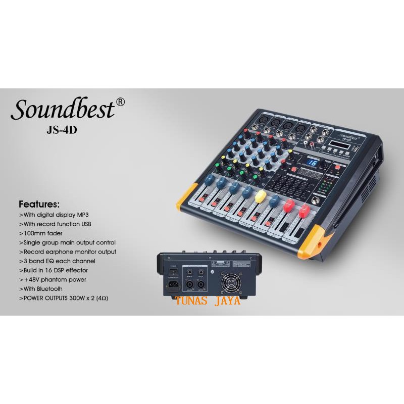 Power Mixer Soundbest JS4D/JS 4D 4 Channel Full mono USB, Bluetooth