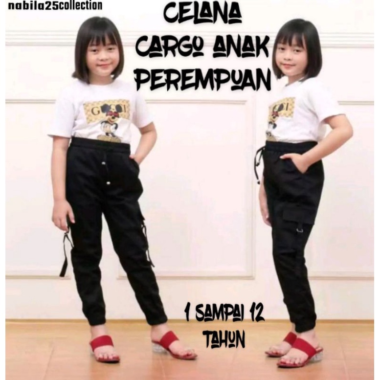 Celana cargo anak perempuan jogger cargo usia 1-12 taun celana panjang anak cewek