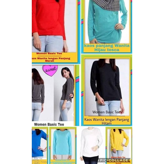 ♦ kaos polos lengan panjang - kaos polos wanita - kaos putih polos - Putih, M ✭