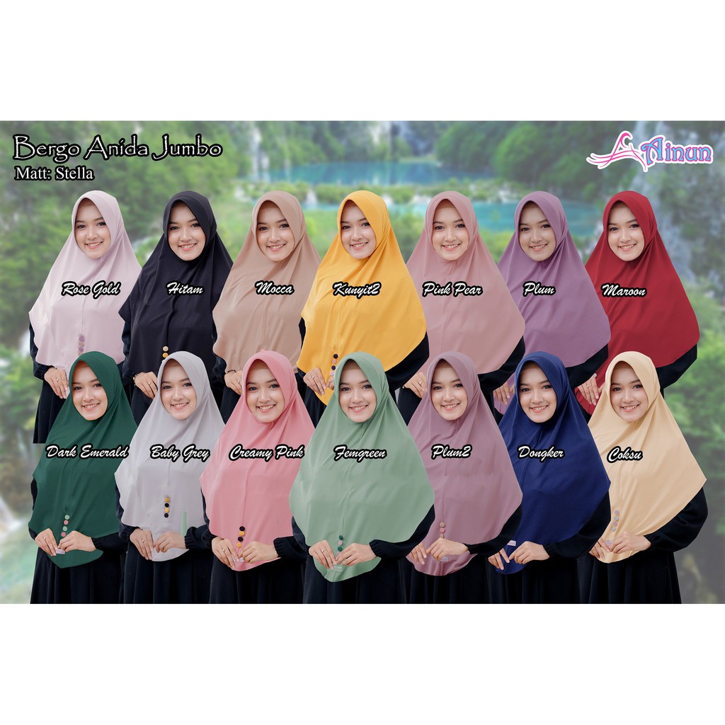 Bergo Anida Jumbo Ainun Hijab Bergo Daily Jersey Jumbo Polos Terbaru Original