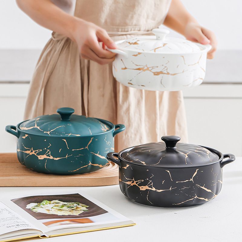 Ceramic Soup Pot Set Marble Sparkling/ Pot Saji Keramik/ Serving Pot/ Wadah Saji/ Bowl Saji/ Serving