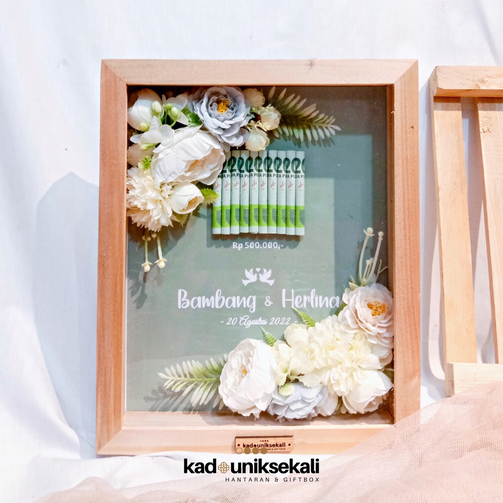 Bingkai Mahar Rustic Dried Flower Bunga Pastel 10R / Mahar Pernikahan / Frame Mahar 3D Pop Up - Kadouniksekali