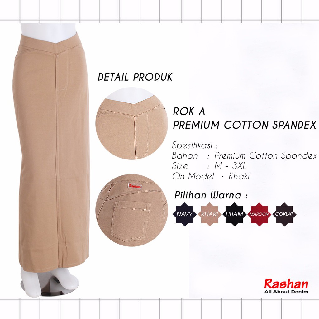 ROK A Premium Denim Cotton Spandek , RASHAN, size M-XL, Berkualitas