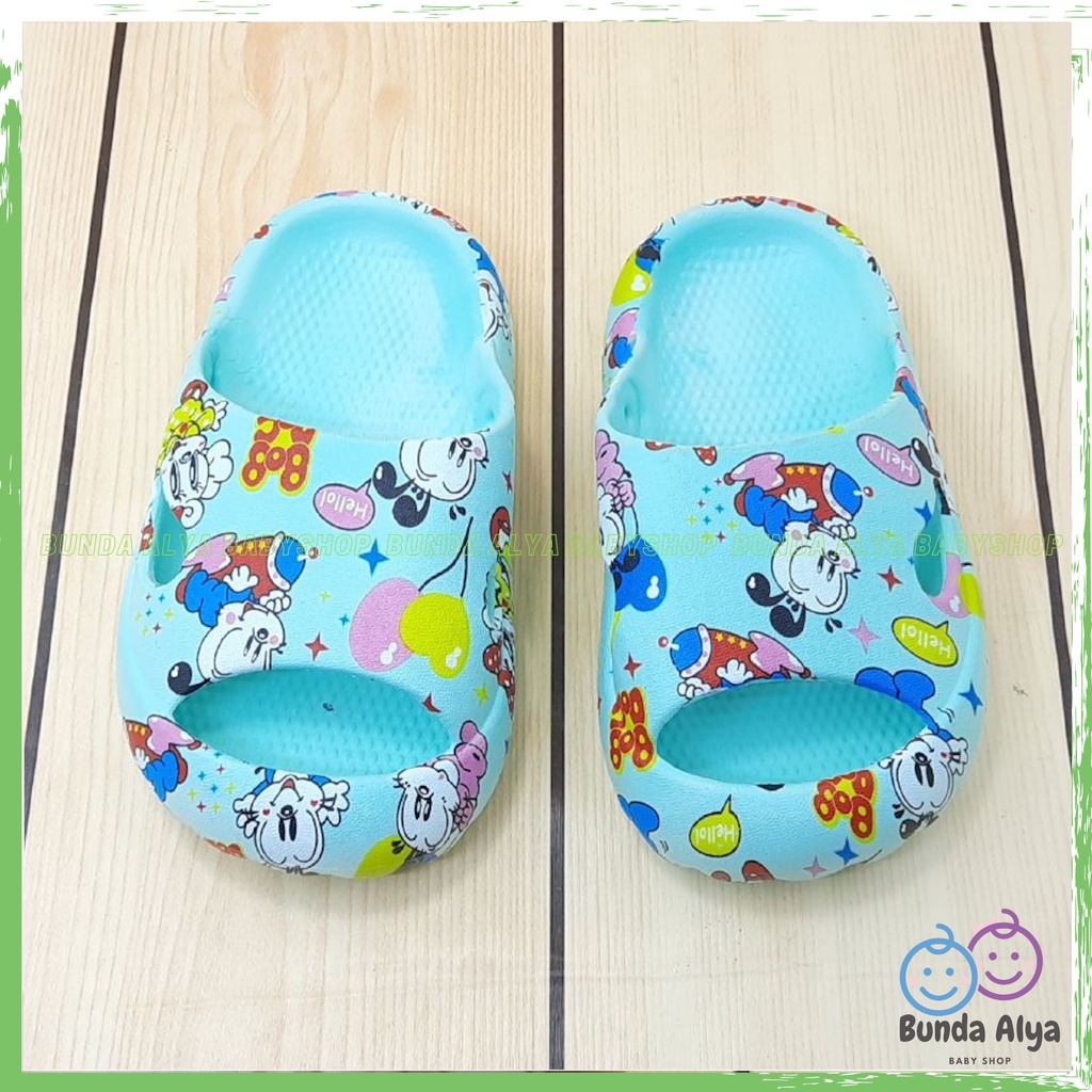 Sendal Anak Laki Usia 3 4 5 Tahun Slop Karet Elastis HIJAU - Sandal Anak Cowok Motif Kartun Lucu Model Kekinian Anti Licin Elastis Size 24-29