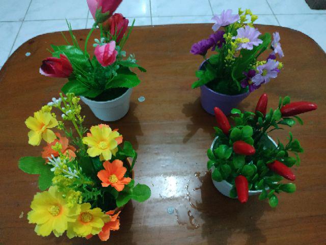 Pot + Bunga Hias Bunga Palsu Bunga Plastik Bunga Artifisial Bunga Hiasan Rumah Shabby Lover