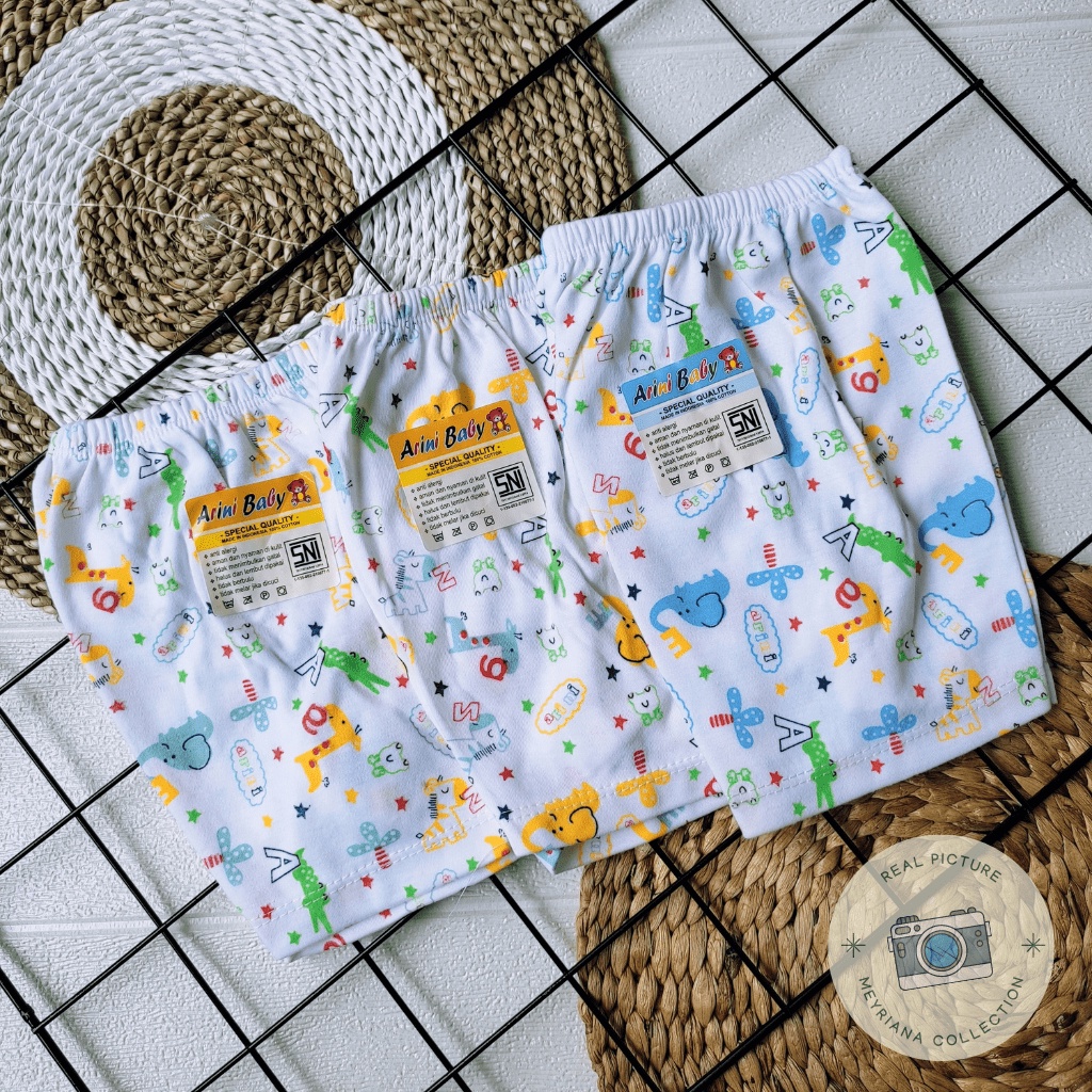 3 SET Celana Pendek Bayi Baru Lahir / 3 PCS Celana Bayi Newborn / 3 Celana Pendek Putih Motip SNI Bayi Baru Lahir Meyriana Collection