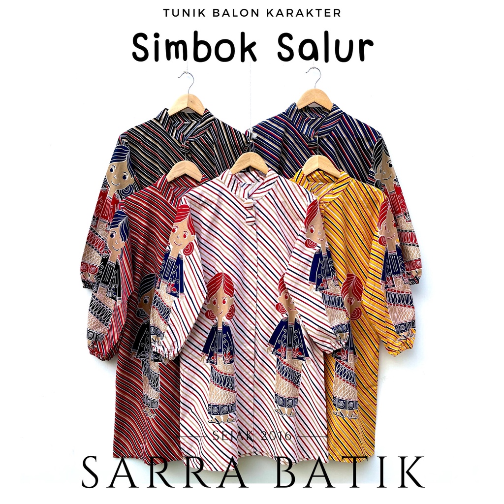 [PREMIUM] Tunik Balon Karakter Simbok Salur Batik Kartun Dress Batik Midi Modern Lengan Karet