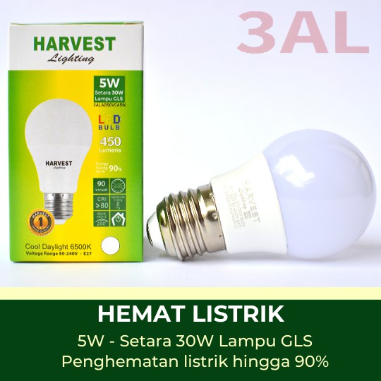 5W - Paket Isi 3 - HARVEST LIGHTING Lampu Bohlam LED A Bulb  5 Watt Lampu Hemat Energi Original Bersertifikasi SNI dan Bergaransi