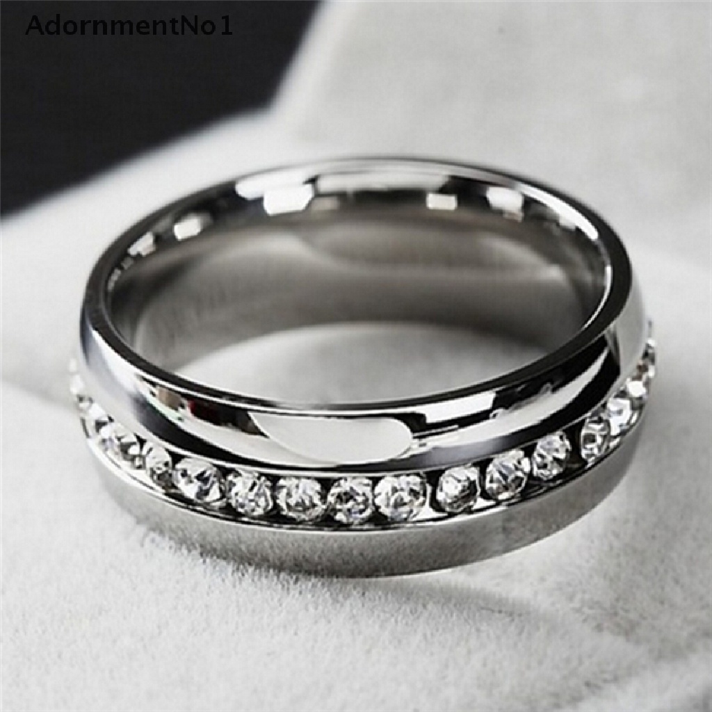 (AdornmentNo1) Cincin Pasangan Bahan Stainless Steel Hias Berlian Imitasi Untuk Pria / Wanita