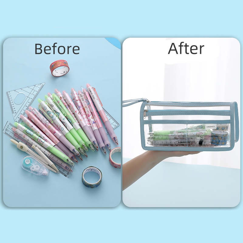 Tempat Pensil Dua Lapis Transparan Anti Air Kapasitas Besar Untuk Pelajar