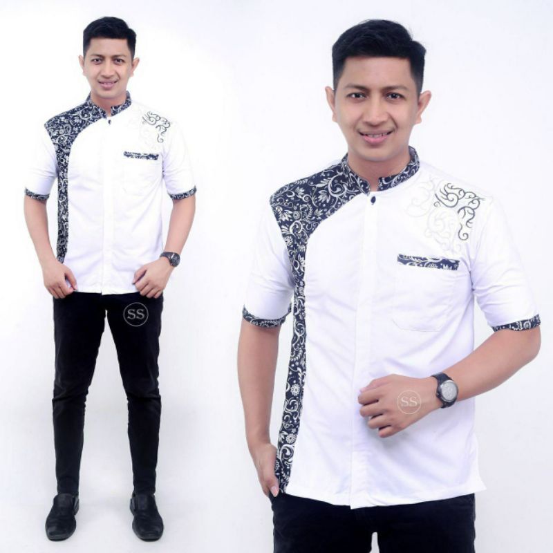 Baju Koko Pria Serba Putih Terbaru Ramadhan Masa Kini Koko lengan Panjang dan Pendek Bahan Katun Motif Batik dan Bordir Kekinian