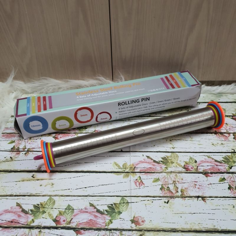 stainless rolling pin with adjustable disc / gilasan adonan