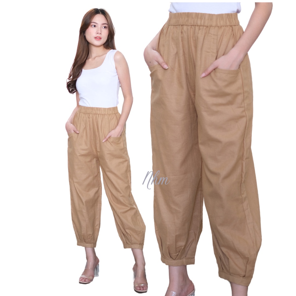 Celana Panjang Wanita Katun Linen Lona Premium Bestseller Nhm